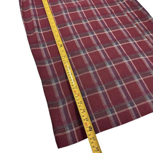 VTG Bonnie & Norma Plaid Wrap Midi Skirt Sz.M Burgundy Tartan Academia 90s Y2K - Picture 7 of 15